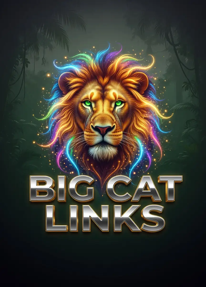 Big Cat Links pokie with colourful neon lion
