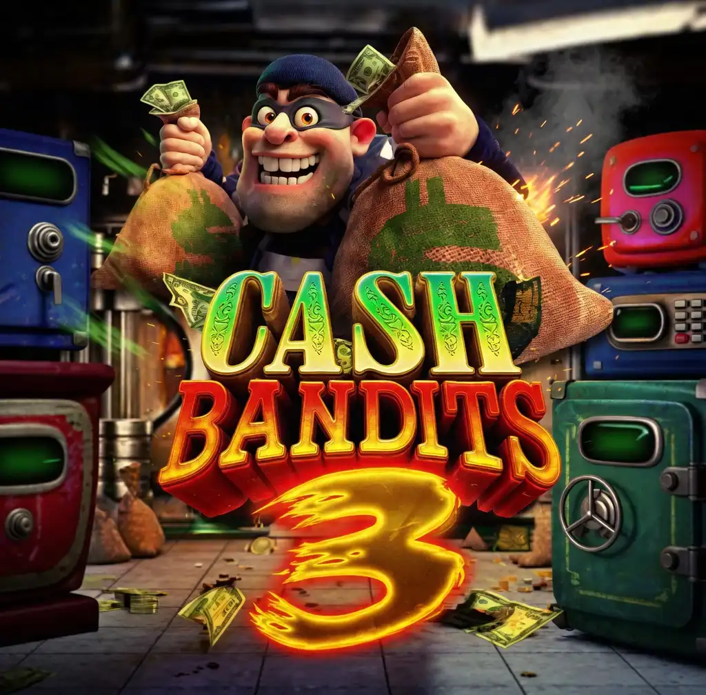 Cash Bandits 3 pokie with robber and cash bags