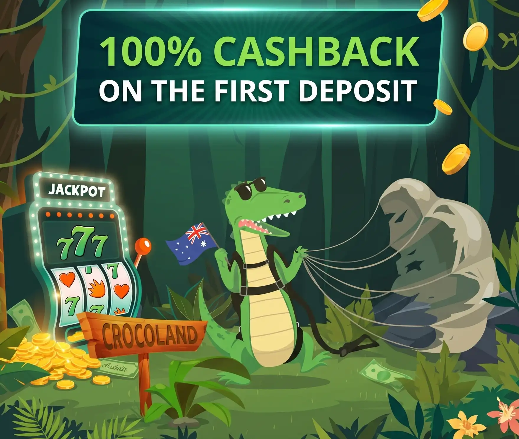 Crocoland 100% cashback on first deposit offer