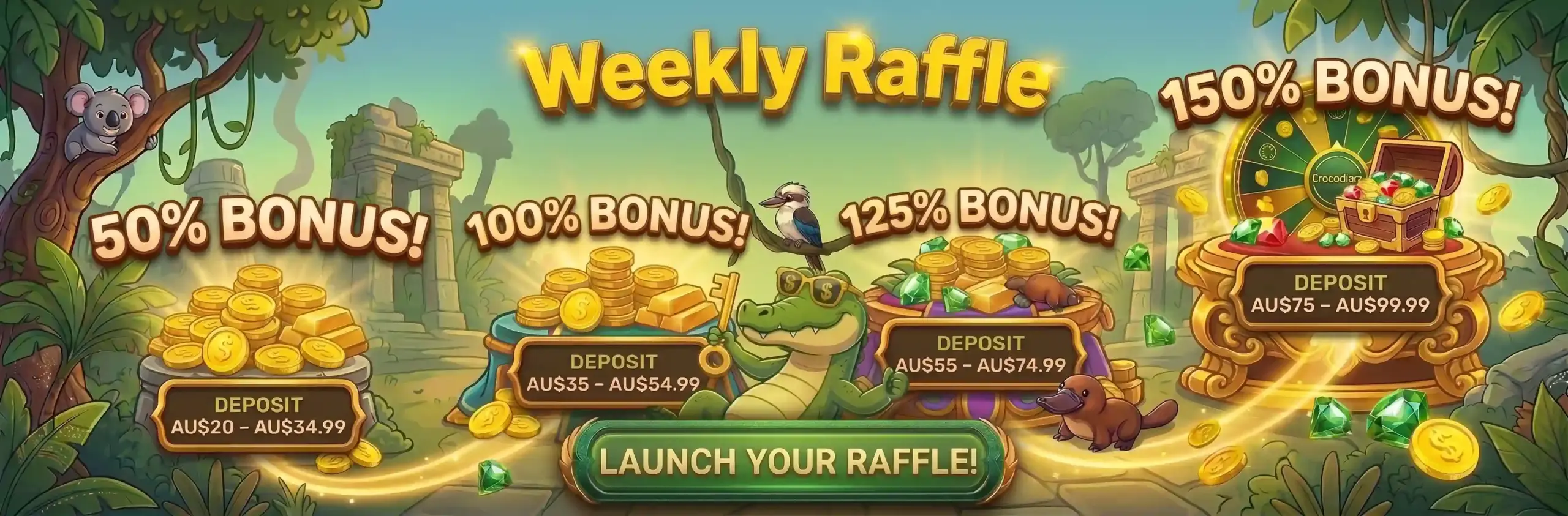 Weekly raffle bonus tiers up to 150 percent