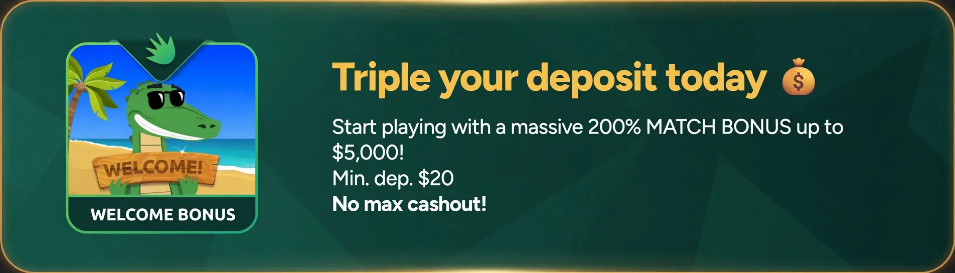 PlayCroco 200% match bonus up to 5000 dollars